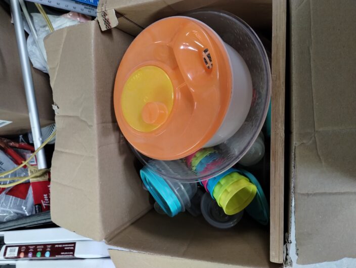 Box of plastic containers